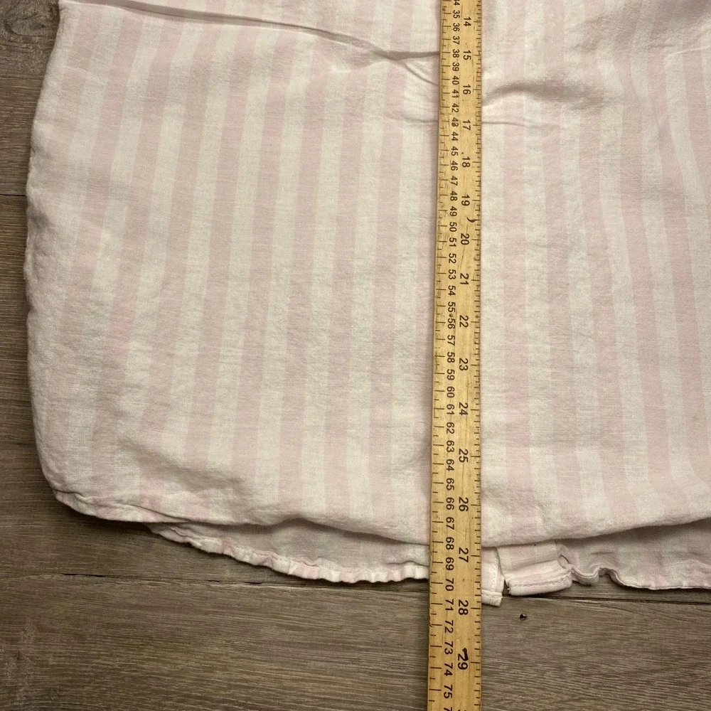 Banana Republic Linen Cotton Shirt Mens Large Slim Fit Pink Stripe Short Sleeve